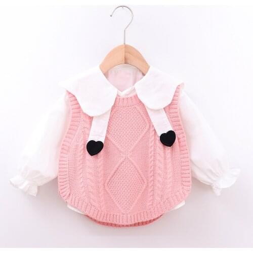 Spring Fall Baby Girls Clothes White Blouses + Knitting Vest 2pcs Infant Girl Tops Clothing Long Sleeve Newborns Baby Costume