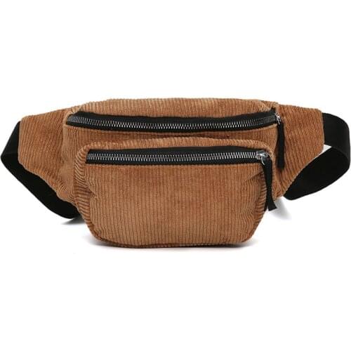 12PCS / LOT Vintage Corduroy Waist Pack Women Girls Chest Pouch Belt Bags Female Fashion Shoulder Fanny Pack