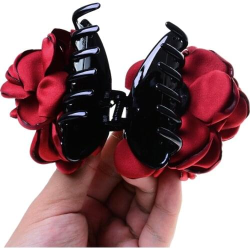 Vintage Fabric Rose Flower Large Hair Clamp Claw Clip Accessories