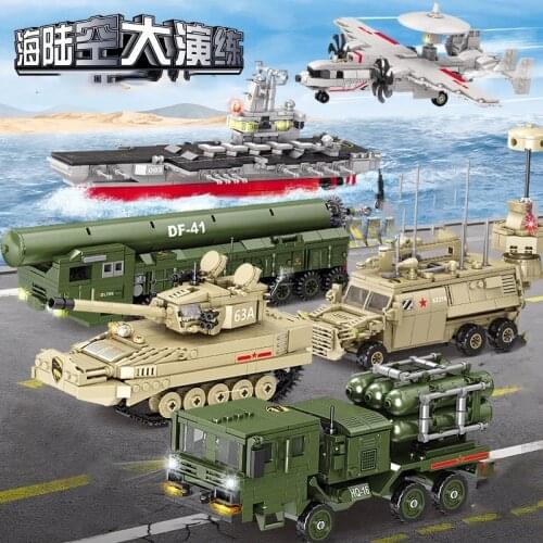 Military Series Tank Fighter Aircraft Carrier Missile Car Building Blocks Vehicle Bricks 3D Model Toy For Children Birthday Gift