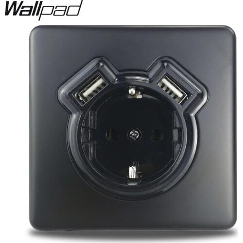 Wallpad Z6 EU Plug Power Socket Electric Outlet with USB 2 USB Ports Black Stainless Steel Plate with Claws Fit EU Box