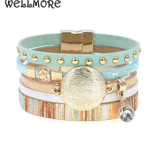 WELLMORE NEW model leather bracelets for women Zinc alloy metal charm bracelet fashion jewelry drop shipping wholesale