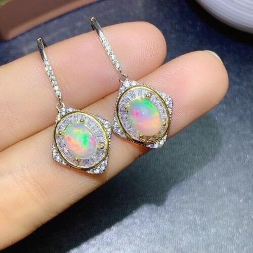 100% Real Opal Drop Earrings for Party 6mm*8mm White Opal Earrings 925 Silver Opal Jewelry Gift for Woman