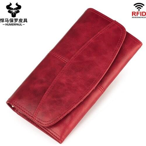 Womens Wallet Leather Long Large-capacity Handbag RFID Card Bit Wallet European and American Wallet Mobile Phone Bag