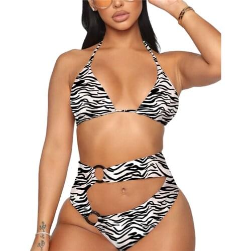 Ladies Beach Wear Sexy Women Bathing Suit Leopard Halter Bikini Top and High Waist Bottoms Brazilian Bikini Two Piece Swimsut