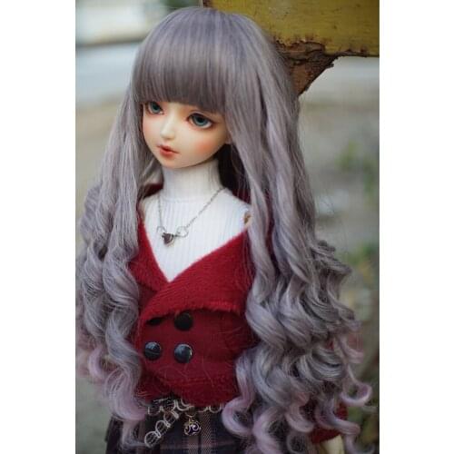 1/3 BJD Doll Wig Synthetic Long Curly Hair Wig For Dollfie Pink Gray Blend