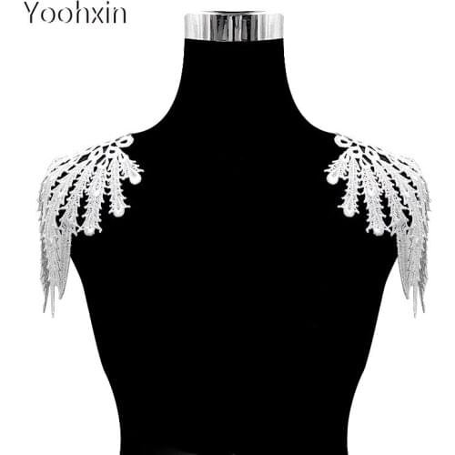 1Pair Fashion white flower embroidery DIY lace collar Fabric Sewing Applique ribbon trim neckline wedding dress cloth decor