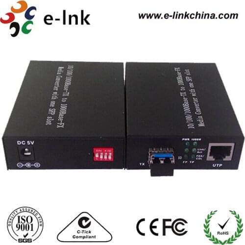 10/100/1000Base-T to 1000Base-X SFP Media Converter with DIP switch with SFP transceiver installed inside, SM, 10KM