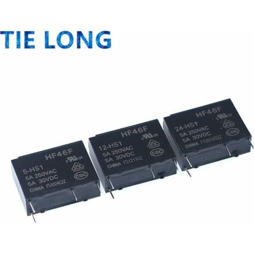 10PCS 5A 4Pin HF46F-5-HS1 HF46F-12-HS1 HF46F-24-HS1 Power Relay A Normally Open 5 V 12 V 24 V DC 5A 250VAC Relays