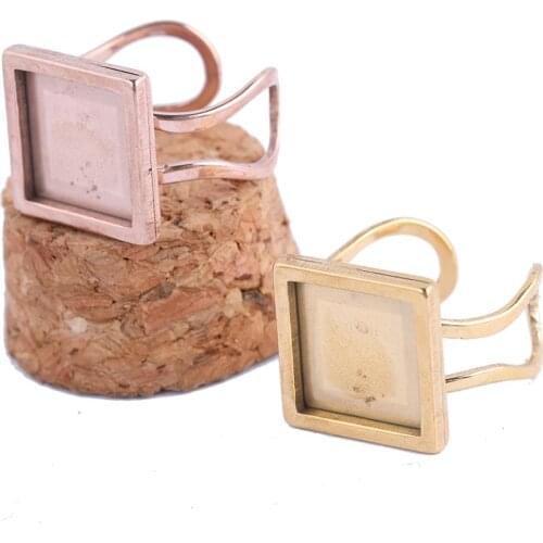 10pcs rose gold plated square ring blanks fit 12mm cabochon base settings diy bezels for rings jewelry making