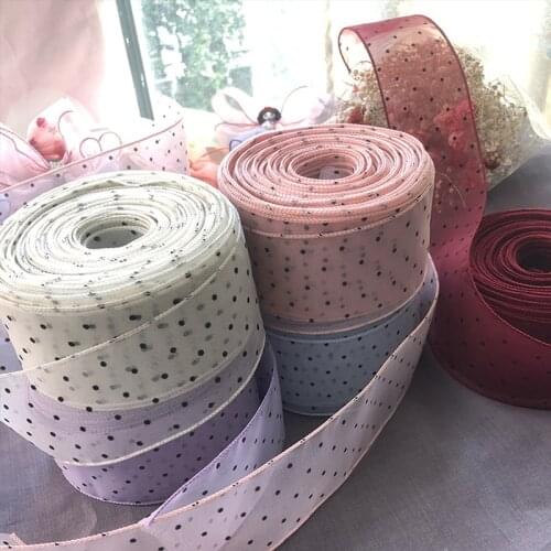 10Yards 55MM Dots Organza RibbonTulle DIY Hair Bow Accessories Craft Appliques For Ties Clips Headbands Beige Gift Decorations