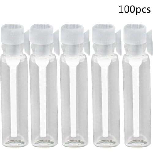 100Pcs 1/2/3ml Mini Empty Glass Bottle Oil Perfume Sample Vials with Plastic Cap