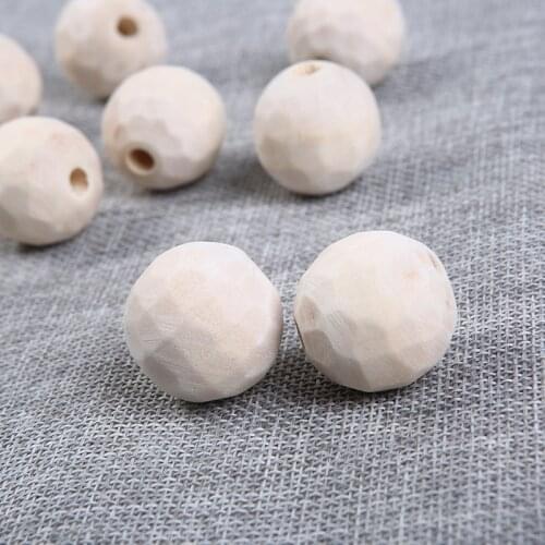 20pcs/lot Polyhedron Faceted Round Natural Wooden Beads 25mm Unfinished Geometric Wood Beads For DIY Wood Jewelry Accessories