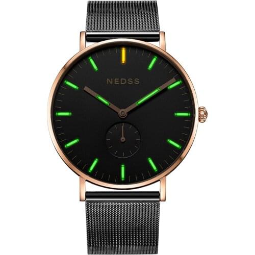 2018 Fashion Mens Chronograph DW styles watch Luminous Stainless Steel Mesh Band Quartz Watches tritium swiss movement watch