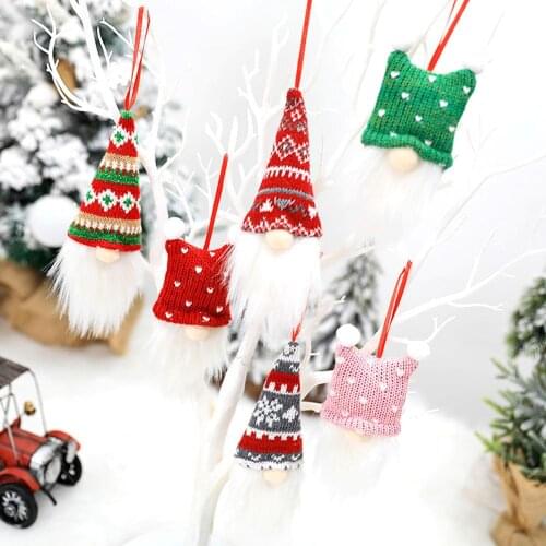 3Pcs Christmas Santa Gnome Doll Knitted Tree Hanging Pendant Ornament Festival Decoration