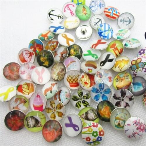 50pcs/lot Mix Random Glass different designs Snap Buttons Diy 18 mm Snap Jewelry Pendants Bracelet&Bangles Snap Charms