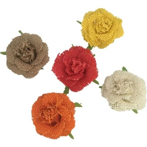 6PCS 5.5cm Handmade jute Burlap Flowers Rose Shabby Chic Wedding Event & Party Supplies AA8092