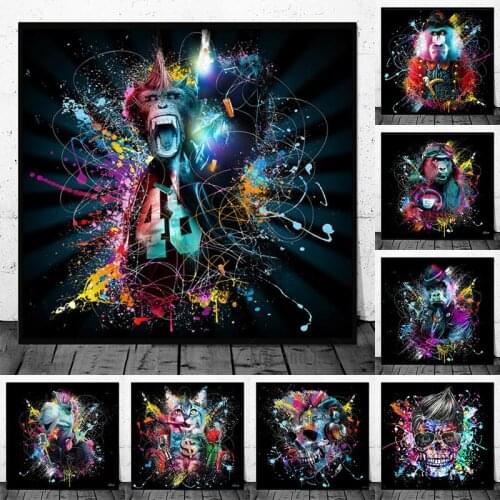 Canvas painting abstract monkey cat horse rock music poster print modern street graffiti art picture living room home decoration