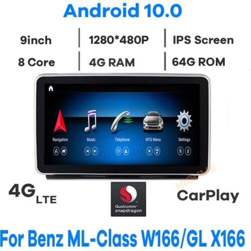 9" Snapdragon 8Core CPU 4+64G Android 10 Car Multimedia Player GPS Radio for Mercedes Benz ML-Class W166/GL X166 2012- 2015