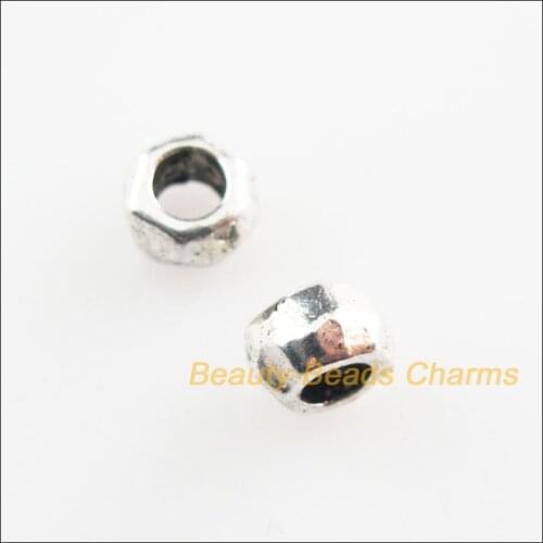 120 New Faceted Round Charms Tibetan Silver Color Spacer Beads 5mm