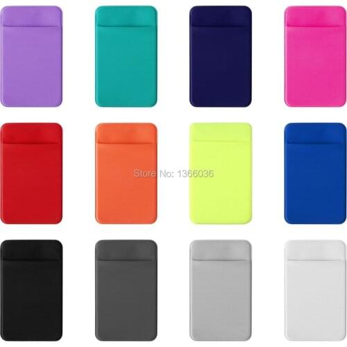 200pcs Fashion Elastic Mobile Phone Wallet Cell Phone Card Holder Case Adhesive Sticker Pocket Credit ID Card Holder