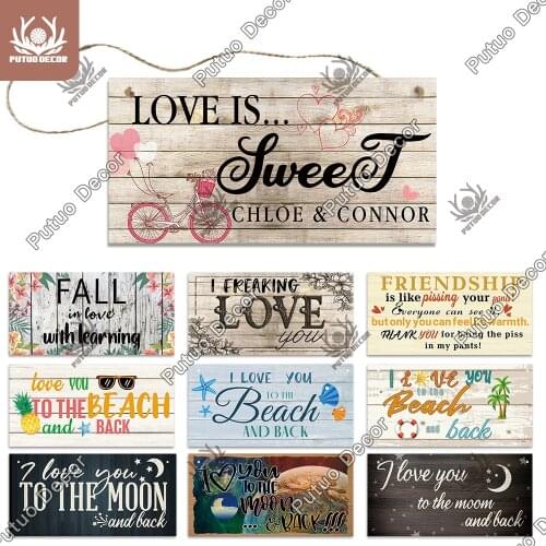 Putuo Decor Love Signs Wooden Hanging Signs I Love You to The Moon And Back Plaque Decoration for Lover Wedding Home Decor Gifts