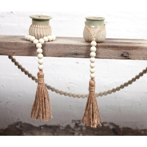 Modern Style Wood Bead String Hemp Rope Tassel Home Decoration Wall Decoration Room Decoration Accessories Farmhouse