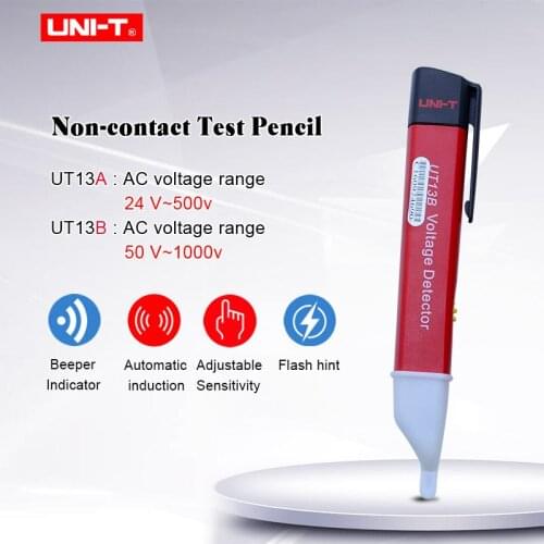 UNI-T UT13A UT13B AC Voltage Detector Adjustable Sensitivity Auto Sense Test Pen 24V~600V with LED Flashlight high quality