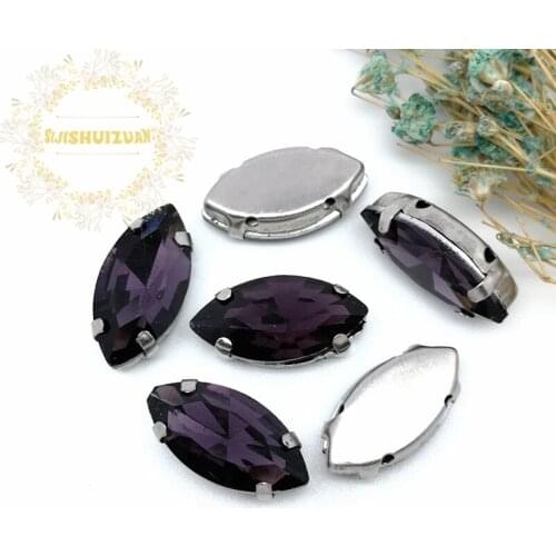 More sizes ! Horse eye Deep Purple Crystal Glass Sewing Rhinestones whith Claw DIY jeans woman and Wedding Dresses