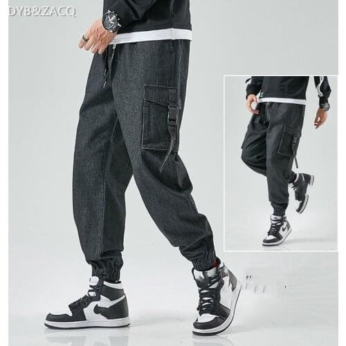 DYB&ZACQ New Hip Hop Cargo Jeans Pants Men Fashion Casual Harem Joggers Trousers Men Streetwear Denim Jeans Men Plus Size M-8XL