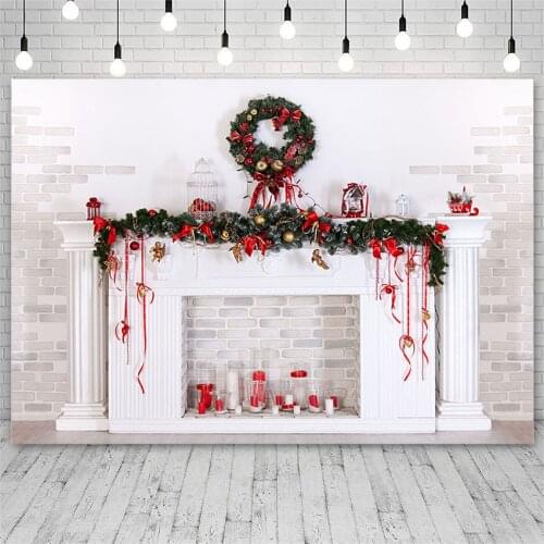 Avezano Backdrops Merry Christmas Winter Wreath Fireplace Photography Backgrounds Photo Studio Photozone Photocall Decor Props