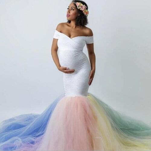 Gauze Pregnancy Dress For Photo Shoot Long Patchwork Lace Stitching With Gauze Pregnant Womens Floating Tailed Jumpsuit 2021