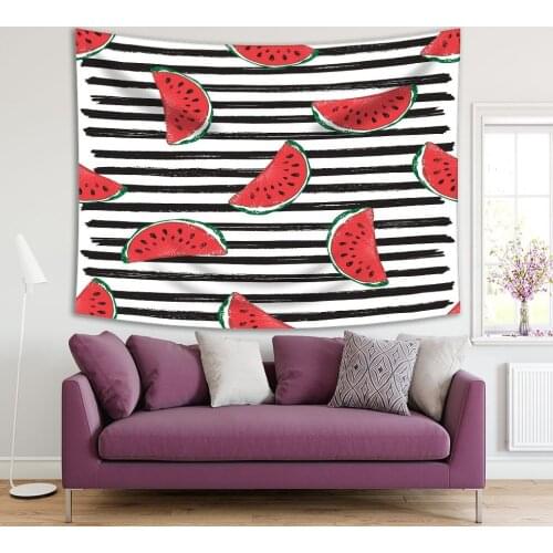 Tapestry Watermelon Pattern Stripes on Sweet Fruit Art Illustration Printed Black White Red