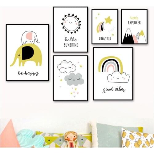 Nordic Cartoon Art Canvas Painting Print Rainbow Sunshine Star Poster Wall Art Pictures For Baby Bedroom Nursery Room Decor TB79