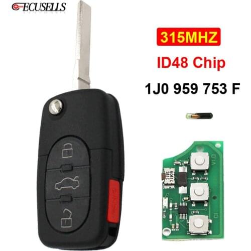 3+1/4 Button Remote Key 1J0 959 753 F 315MHZ ID48 Chip 1J0959753F for VW/VolksWagen Beetle Golf Passat Jetta Rabbit HU66 Blade