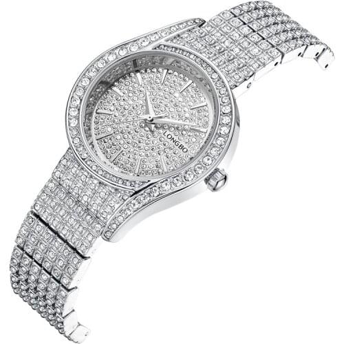 Longbo New Ladies Watch Luxury Full Exquisite Rhinestone Wristwatch Women Fashion Watch Ladies Alloy Analog Japan Quartz Relojes