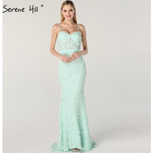 Mint Strapless Handmade Flowers Sexy Evening Dresses 2020 Sleeveless Crystal Mermaid Evening Gowns Serene Hill BLA6545