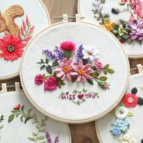 DIY Handmade 3D Floral Embroidery Kit Material Package Beginner Kits DIY Stamping Plant Pattern Sewing Kit Cross-stitch Crafts