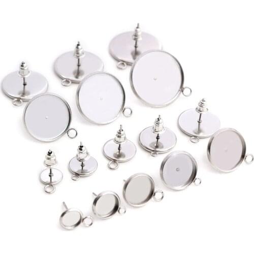 No Fade ) 12mm 10mm 8mm 6mm 14-20mm Stainless Steel Earring Studs,Earrings Blank/Base,Fit 6-20mm Glass Cabochons,Buttons