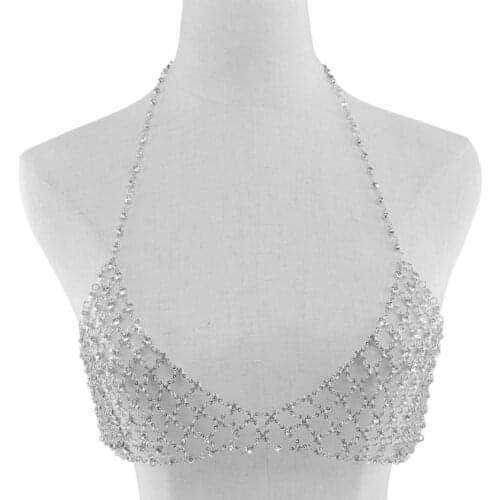 New Fashion European And American Sexy Chest Chain Jewelry Hand Inlaid Diamond Body Chain Girl Nightclub Accessories Silver