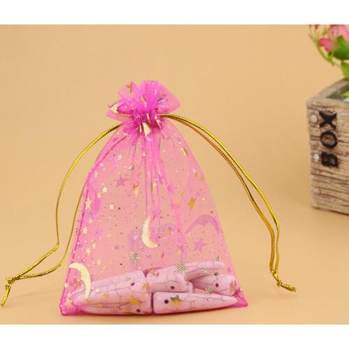 New 100Pcs stars the moon Wedding Decoration Organza Jewelry Bags Candy Gift Bags Christmas Wedding Favors Packaging Bags 7*9cm
