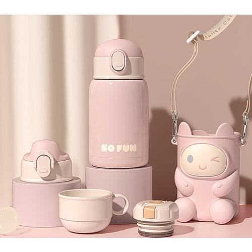 Portable Cartoon Vacuum Flasks Stainless Steel Mini Cute Outdoor Thermos Cup Straw Student Botella Agua Drinkware DI50BWB