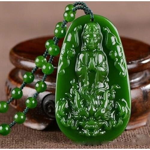 Drop Shipping Mens Necklace Gree Nephrite Jades Carved Patron Saint Gunyin Buddha Pendants Gift for Fashion Jewelry