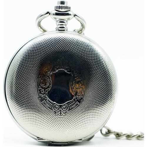 Silver Shield Design Mechanical Pocket Watches Roman Number Dial Pocket Watch Clock Hand-winding Men Women Gift with Fob Chain