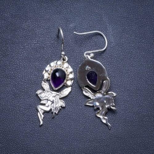 Natural Amethyst Handmade Unique 925 Sterling Silver Earrings 1.75" X4225