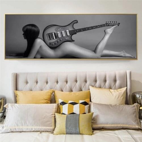 Gray Sexy Nude Woman With Guitar Posters And Prints Wall Art Canvas Painting Modern Naked Girl Picture For Living Room Decor