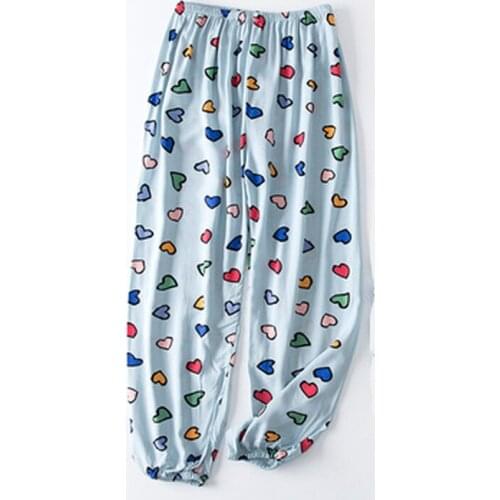 Summer Women Pajama Pants Cotton Satin Print Thin Sleep Bottoms Cool Soft Loose Mosquito Pants Homewear Comfort Casual Pants