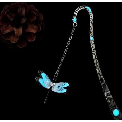 Cute Luminous Metal Feather Bookmarks Owl Dragonflies Butterflies Book Marks for Teachers Gift Beautiful Book Accessories