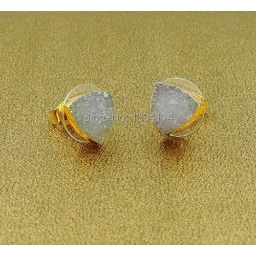 Natural Color Onyx Cluster Triangle Earrings 24k Gold Approx 8mm 10mm