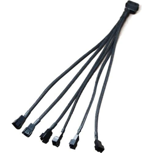 Black Sleeved 30cm Cooler Cooling Fan Splitter Power Cable 12V 4-Pin to 6 Port 3Pin/4Pin Connector for Molex IDE Computer PC DIY